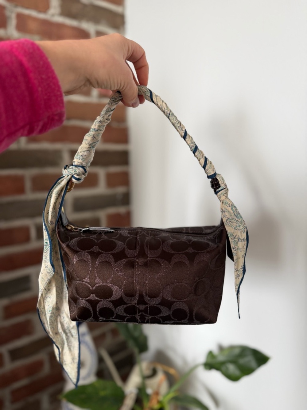 Vintage Y2K Coach Signature Lurex Mini Hobo Shoulder Bag - Chocolate Brown